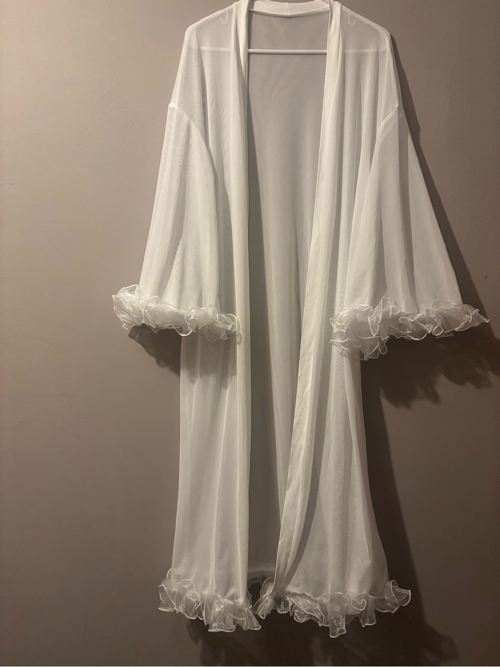 Sheer White Ruffle Trim Bridal Kimono Robe - Women Intimates & Sleepwear wedding